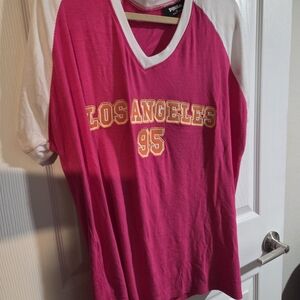 PINK Victoria's Secret Pink and White Short Sleeve Tee